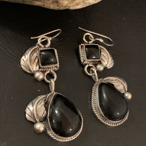 Southwestern Navajo Black Onyx Dangle Earrings | Sterling Silver | 1.5" | 1531