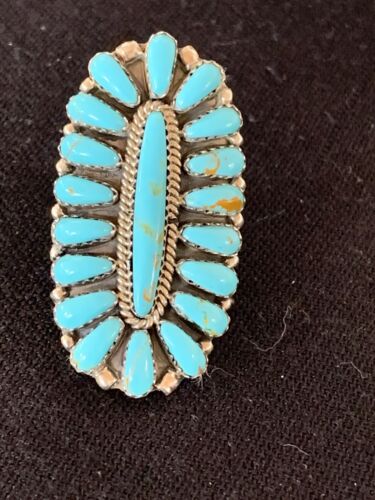 Navajo Blue Cluster Turquoise Needlepoint Ring | Authentic Native American Sterling Silver | Multi-Stone | Sz 6.5 | 614 - Masha USA
