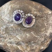 Navajo Sugilite Post Stud Earrings | Sterling Silver | Authentic Native American Handmade | 0.5" | 2068