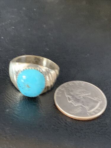 Southwestern Navajo Blue Kingman Turquoise Ring | Sterling Silver | Sz 9 | 14156