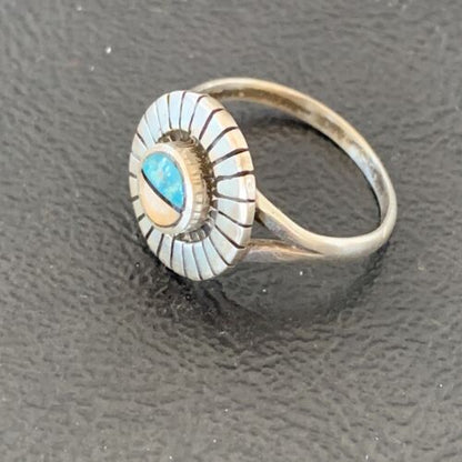Native American Women's Navajo Blue Lapis Pink Coral Inlay Ring | Sz 6.5 | 11203 - Masha USA
