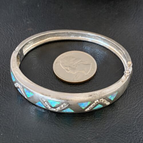 Navajo Blue Fire Opal Inlay Bracelet | Sterling Silver | 7" | Authentic Native American Handmade | 13126