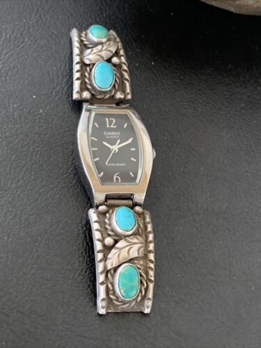 Vintage Navajo Sterling Silver Watch Tips | Old Pawn Blue Turquoise Band | Authentic Native American Jewelry