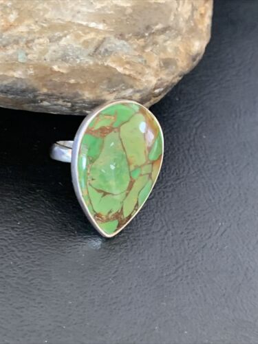 Adjustable Navajo Green Mojave Turquoise Ring | Sterling Silver | Sz 8 | 11787