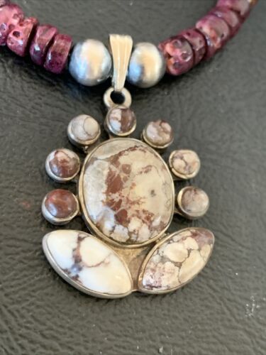 Navajo Wild Horse Pendant | Sterling Silver Purple Spiny Oyster Necklace | Multi-Stone | 12328