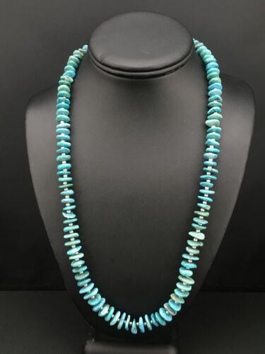Navajo Sterling Silver Blue Graduated Turquoise Necklace | Authentic Native American | 23" | 1348