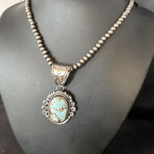 Navajo Blue Golden Hills Pendant Necklace | Sterling Silver | Authentic Native American Handmade | 14351