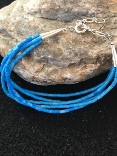 Native American Liquid Blue Denim Lapis Heishi Bracelet | Sterling Silver | 7" | 5-Strand | 13611