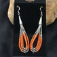 Native American Liquid Silver Heishi Dangle Earrings | Orange Coral | Sterling Silver | 2" | 2033