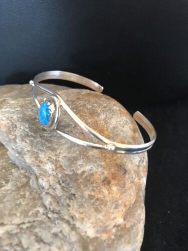 Native American Indian Blue Opal Bracelet | Sterling Silver | Handmade | 10175