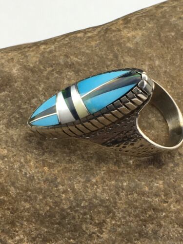 Native American Women's Navajo Opal & Turquoise Inlay Ring | Sterling Silver | Sz 6.5 | 1608