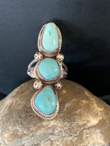 Navajo Blue Turquoise Cluster Ring | Authentic Native American Sterling Silver | Multi-Stone | Sz 11 | 02122