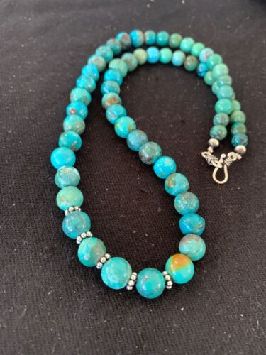 Navajo Blue Turquoise Graduated Necklace | Sterling Silver | Authentic Native American Handmade | 22" | 4826 - Masha USA