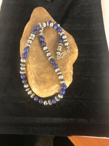Native American Men's Lapis Necklace | Navajo Sterling Silver | 22" | 8531 - Masha USA