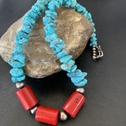 Navajo Sterling Silver Graduated Kingman Nugget Turquoise Necklace | Authentic Native American | 18" | 11836