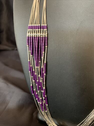 Navajo Purple Sugilite Heishi Necklace | 10 Strand Liquid Silver | Sterling Tube | 26" | 13058