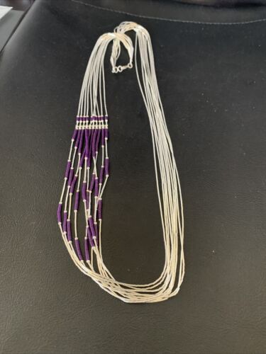 Navajo Purple Sugilite Heishi Necklace | 10 Strand Liquid Silver | Sterling Tube | 26" | 13058