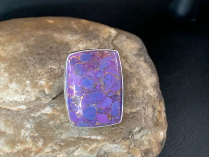Adjustable Navajo Purple Mojave Turquoise Ring | Sterling Silver | Sz 8 | Authentic Native American Handmade | 11601 - Masha USA