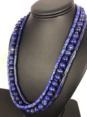 Navajo Denim Lapis 3 Strand Necklace | Sterling Silver | 22" | Authentic Native American Handmade | 3666