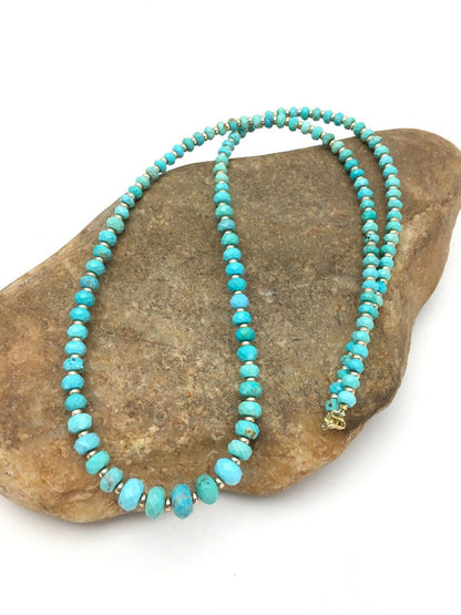 Navajo Faceted Blue Turquoise Necklace | Gold Filled Beads | Authentic Native American | 24" | 13751