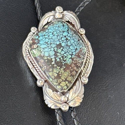 Bolo Tie | Blue Spiderweb Turquoise | Sterling Silver | Navajo | Handmade Southwestern Jewelry | 14255