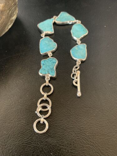 Navajo Blue Kingman Turquoise Rough Link Bracelet | Sterling Silver | 8" | 11649