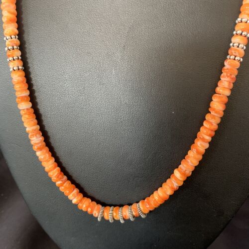 Navajo Pearls Orange Spiny Oyster Necklace | Sterling Silver | 20" | 6mm | Authentic Native American Handmade | 12949 - Masha USA