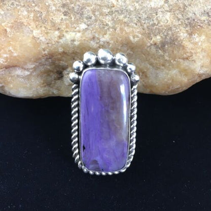 Native American Navajo Purple Charoite Ring | Sterling Silver | Sz 8.5 | 10105