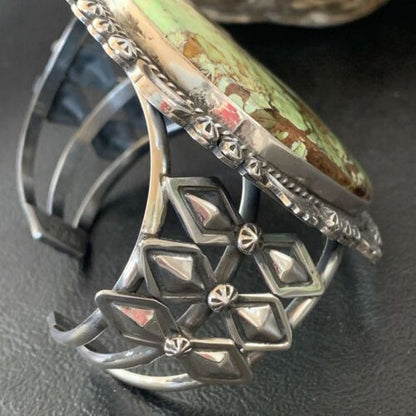 Navajo Men's Bracelet | Sterling Silver Green Gaspeite | Authentic Native American Handmade | 2047