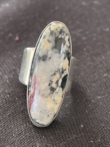 Southwestern Navajo White Black Cinnabrite Ring | Sterling Silver | Sz 7 | 1566