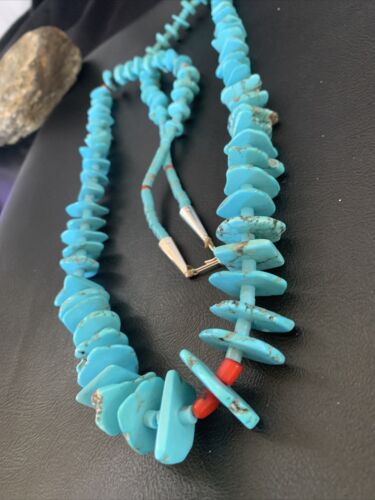 Authentic Native American Santo Domingo Necklace | Sterling Silver, Coral & Turquoise | 36" Graduated | 12068