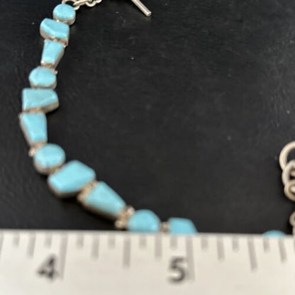 Southwestern Old Pawn Blue Turquoise Link Bracelet | 8" | Sterling Silver | 14260