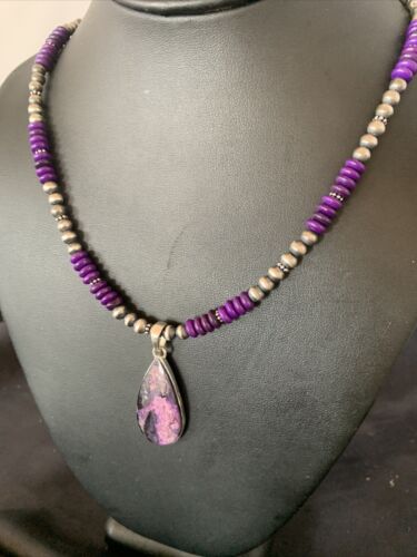 Navajo Pearl Purple Sugilite Necklace Pendant | Sterling Silver | Authentic Native American Handmade | 11917