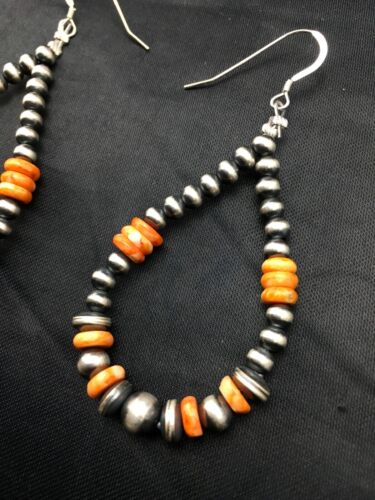 Native American Spiny Oyster Bead Earrings | Navajo Sterling Silver | 2" | 4341