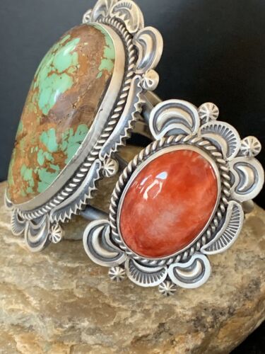 Navajo Royston Turquoise Spiny Oyster Cuff Bracelet | Sterling Silver | Authentic Native American Handmade | 1162