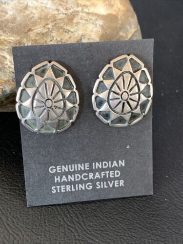 Southwestern Sterling Silver Oval Stud Earrings | 1" | Authentic Native American Handmade | 13001