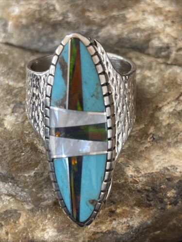 Navajo Multi-Color Opal & Turquoise Inlay Ring | Sterling Silver | Sz 7 | Authentic Native American Handmade | 1582