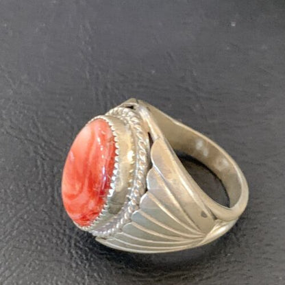 Native American Navajo Red Spiny Oyster Ring | Sterling Silver | Sz 10 | 11939