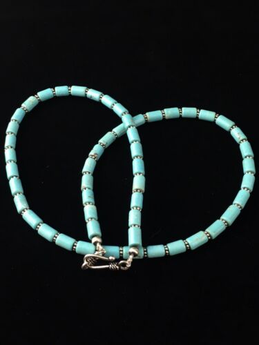 Native American Sterling Silver Blue Turquoise Necklace | 18" | 10011 - Masha USA