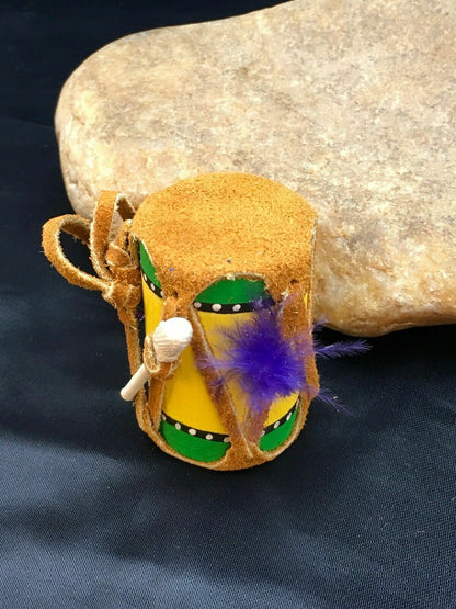 Handmade Leather Drum Car Charm | 2" Mirror Dangler | Miniature Model | 8927