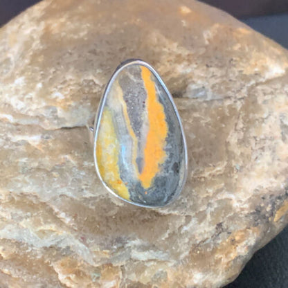 Navajo Bumble Bee Jasper Ring | Sterling Silver | Sz 8 Adjustable | Authentic Native American Handmade | 11544