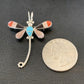 Turquoise & Mother of Pearl Inlay Dragonfly Necklace Pin Pendant | Zuni Sterling Silver | Native American Handmade | 12324