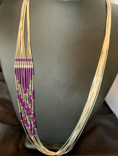 Navajo Purple Sugilite Heishi Necklace | 10 Strand Liquid Silver | Sterling Tube | 26" | 13058