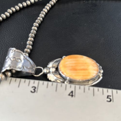 Navajo Pearls Orange Spiny Oyster Necklace Pendant | Sterling Silver | Authentic Native American Handmade | 14719