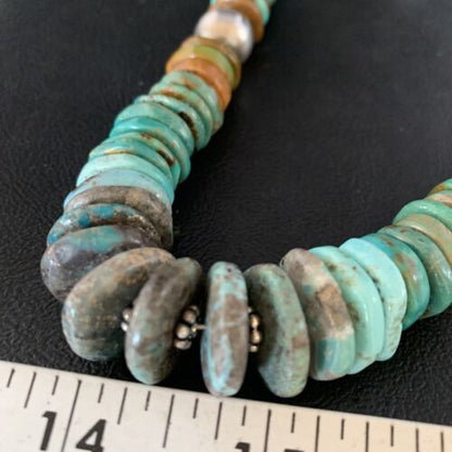Navajo Green Turquoise Pendant Necklace | Sterling Silver | Authentic Native American | 20" | Graduated | 11900