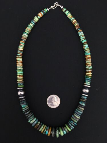Navajo Green Graduated Turquoise Necklace | Sterling Silver | Authentic Native American | 21" | 4802