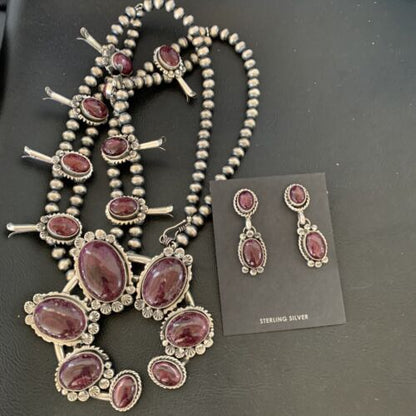 Navajo Purple Squash Blossom Naja Necklace Pendant | Sterling Silver Spiny | Authentic Native American Handmade | 12181