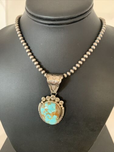Men's Navajo Sterling Silver Necklace Pendant Earrings | Blue #8 Turquoise | Authentic Native American Handmade | 2110 - Masha USA
