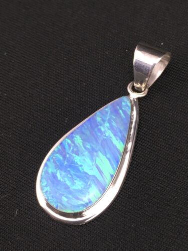 Native American Men's Navajo Blue Opal Pendant | Sterling Silver | 1.75" | 1112