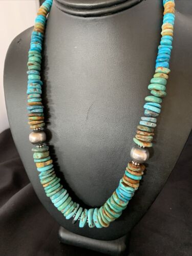 Navajo Blue Green Turquoise Necklace | Sterling Silver | Authentic Native American | 20" | 13377